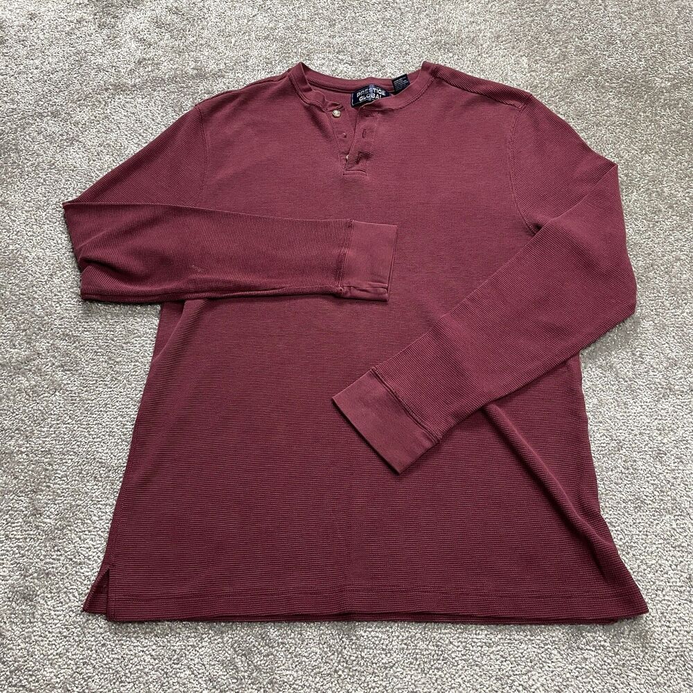 Prestige Global Tee Shirt Mens Large Purple Waffle Thermal Long Sleeve Henley